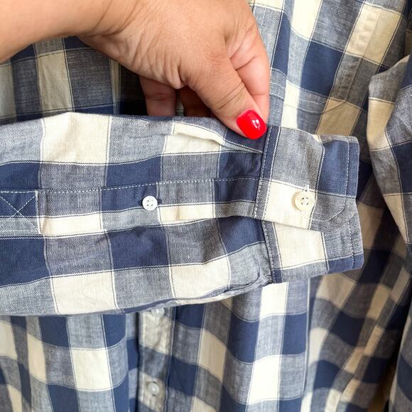 VTG LL Bean Slightly Fitted Plaid Mens Button Up Shirt Size L Blue Check Preppy - Picture 5 of 9